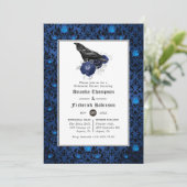 黒と青のゴシック様式フローラリハーサルディナー 招待状 (スタンド正面)