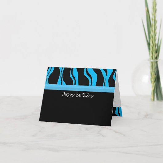 黒と青のシマウマ ストライプ 誕生日 カード (正面)