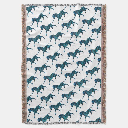 黒と青のシルエットゼブラ スローブランケット (正面縦)