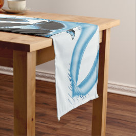 黒と青のスクラップまたはテープが破壊される ショートテーブルランナー