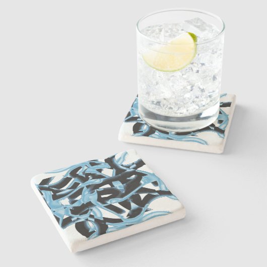 黒と青のスクラップまたはテープが破壊される ストーンコースター (横)