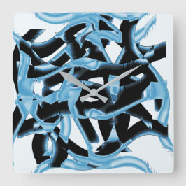 黒と青のスクラップまたはテープの破壊、染色 スクエア壁時計