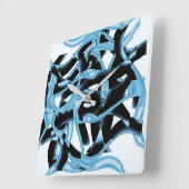 黒と青のスクラップまたはテープの破壊、染色 スクエア壁時計 (傾斜)