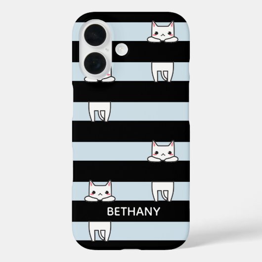 黒と青のストライプのキュートな猫の登攀 Case-Mate iPhoneケース (裏面)