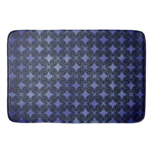 黒と青のダイヤモンドチェーンパターン バスマット (正面)