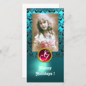 黒と青のダマスクレッドルビーモノグラム シーズンカード (正面/裏面)