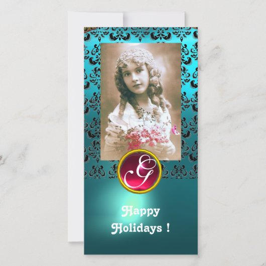 黒と青のダマスクレッドルビーモノグラム シーズンカード (正面)