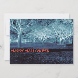 黒と青のハローウィンパーティ怖い森 招待状