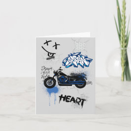 黒と青のバイクの落書き 灰色 招待状
