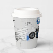 黒と青のバイク灰色 紙コップ (右)