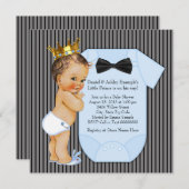 黒と青のピンストライプ王子の赤ちゃんシャワー 招待状 (正面/裏面)