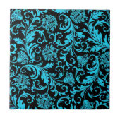 黒と青のフローラエレガントダマスクパターン タイル (正面)