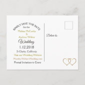 黒と青のフローラハート日付の保存 案内ポストカード (裏面)