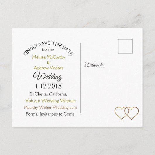 黒と青のフローラハート日付の保存 案内ポストカード (裏面)