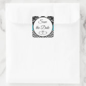 黒と青のフローラ日付ステッカーを保存 スクエアシール (バッグ)