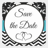 黒と青のフローラ日付ステッカーを保存 スクエアシール (正面)