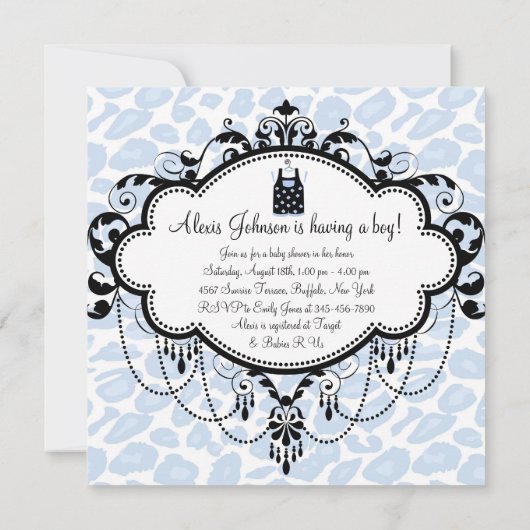 黒と青のベビーシャワー 招待状 (裏面)