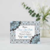 黒と青のマンダラウェディング日付を保存 案内ポストカード (スタンド正面)