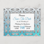 黒と青のマンダラウェディング日付を保存 案内ポストカード (正面)