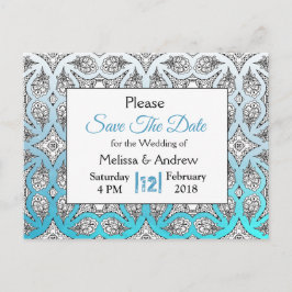 黒と青のマンダラウェディング日付を保存 案内ポストカード