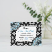 黒と青のマンダラウェディング日付を保存 案内ポストカード (スタンド正面)