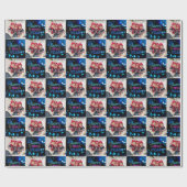 黒と青のミッドナイトスパークルネオングロー新年 ラッピングペーパー (フラット)