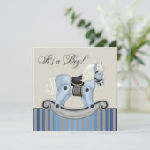 黒と青のロッキングホース赤ちゃんシャワー 招待状 (スタンド正面)