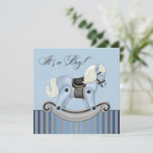 黒と青のロッキングホース赤ちゃんシャワー 招待状 (スタンド正面)