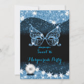 黒と青の仮装の甘い16グリッター 招待状 (正面)