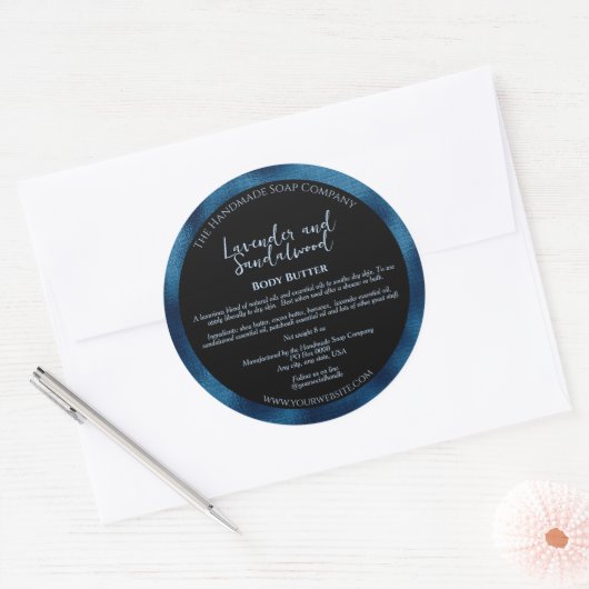 黒と青の化粧品の瓶ラベルw成分 ラウンドシール (封筒)