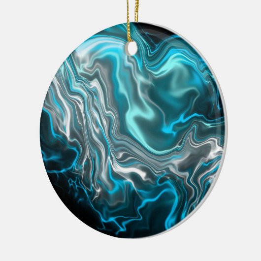 黒と青の大理石の流体アートパーソナライズされた セラミックオーナメント (左)