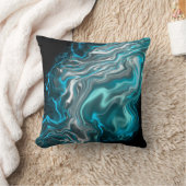 黒と青の大理石の流体アート クッション (ブランケット)