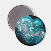 黒と青の大理石の流体アート マグネット (正面/裏面)