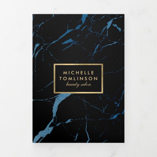 黒と青の大理石サロンまたは製品パンフレット 三つ折りカード (カバー)