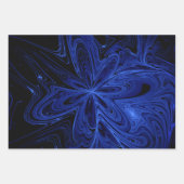 黒と青の大理石フローラフラクタル ラッピングペーパーシート (正面3)