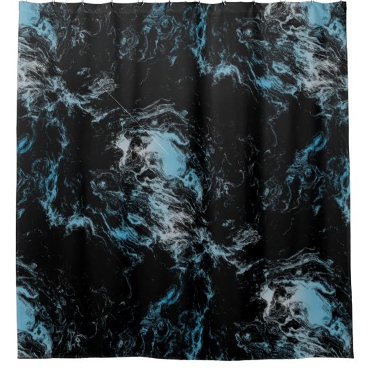 黒と青の大理石抽象芸術 シャワーカーテン (正面)