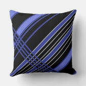 黒と青の対角線のストライプ クッション (裏面)