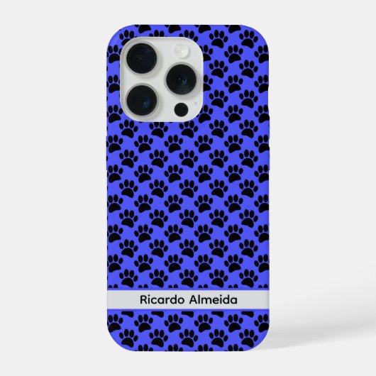 黒と青の小さな犬の足あと カスタムネーム iPhoneケース (裏面)