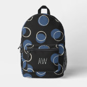 黒と青の幾何学円モノグラムイニシャル プリントバックパック (正面)