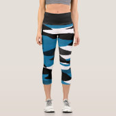 黒と青の抽象芸術 カプリレギンス (正面)