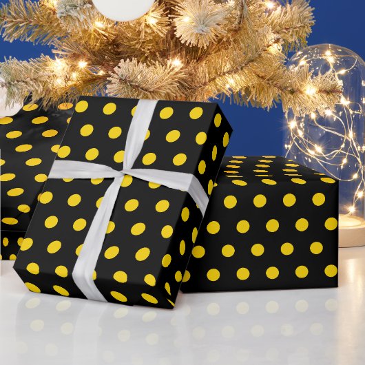 黒と黄のドット シンプル ラッピングペーパー (クリスマス)