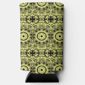 黒と黄のフローラ曼荼羅の模様 スリム缶クーラー (正面)