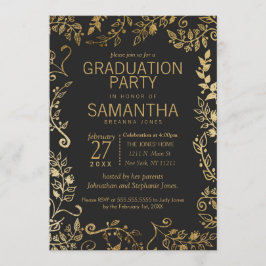 黒と黄の金ゴールドフローラの卒業 招待状