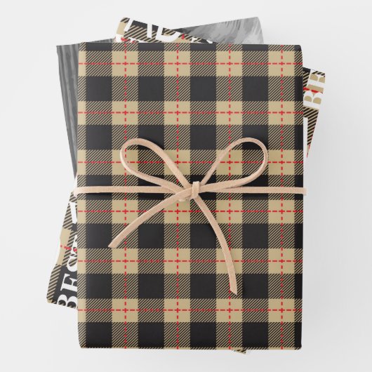 黒と黄のLumberjackチェックファーザーズの日付設定 ラッピングペーパーシート (インサイチュ)