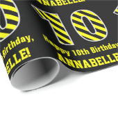 黒と黄ストライプの色「10」、10誕生日+名前 ラッピングペーパー (ロールコーナー)