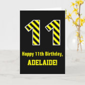 黒と黄ストライプの色「11」、11誕生日+名前 カード (黄色い花)