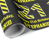 黒と黄ストライプの色「21」、21歳の誕生日+名前 ラッピングペーパー (ロールコーナー)