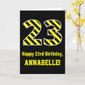 黒と黄ストライプの色「23」、23誕生日+名前 カード (黄色い花)