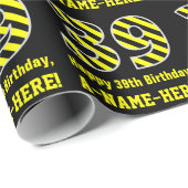 黒と黄ストライプの色「39」、39誕生日+名前 ラッピングペーパー (ロールコーナー)