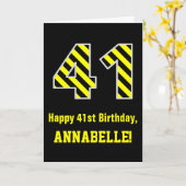 黒と黄ストライプの色「41」、41誕生日+名前 カード (黄色い花)